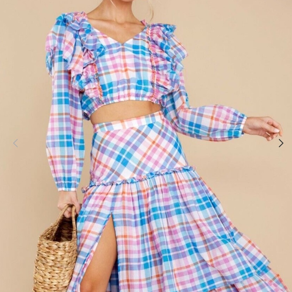🆕LoveShackFancy Malibu Dream Plaid Skirt Set Nilo Top Siz:0 Andrea Skirt Size:2